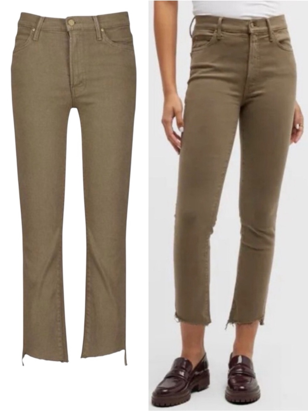 MOTHER Jeans High Waisted Rascal Ankle Step Fray Olive Green Size 27